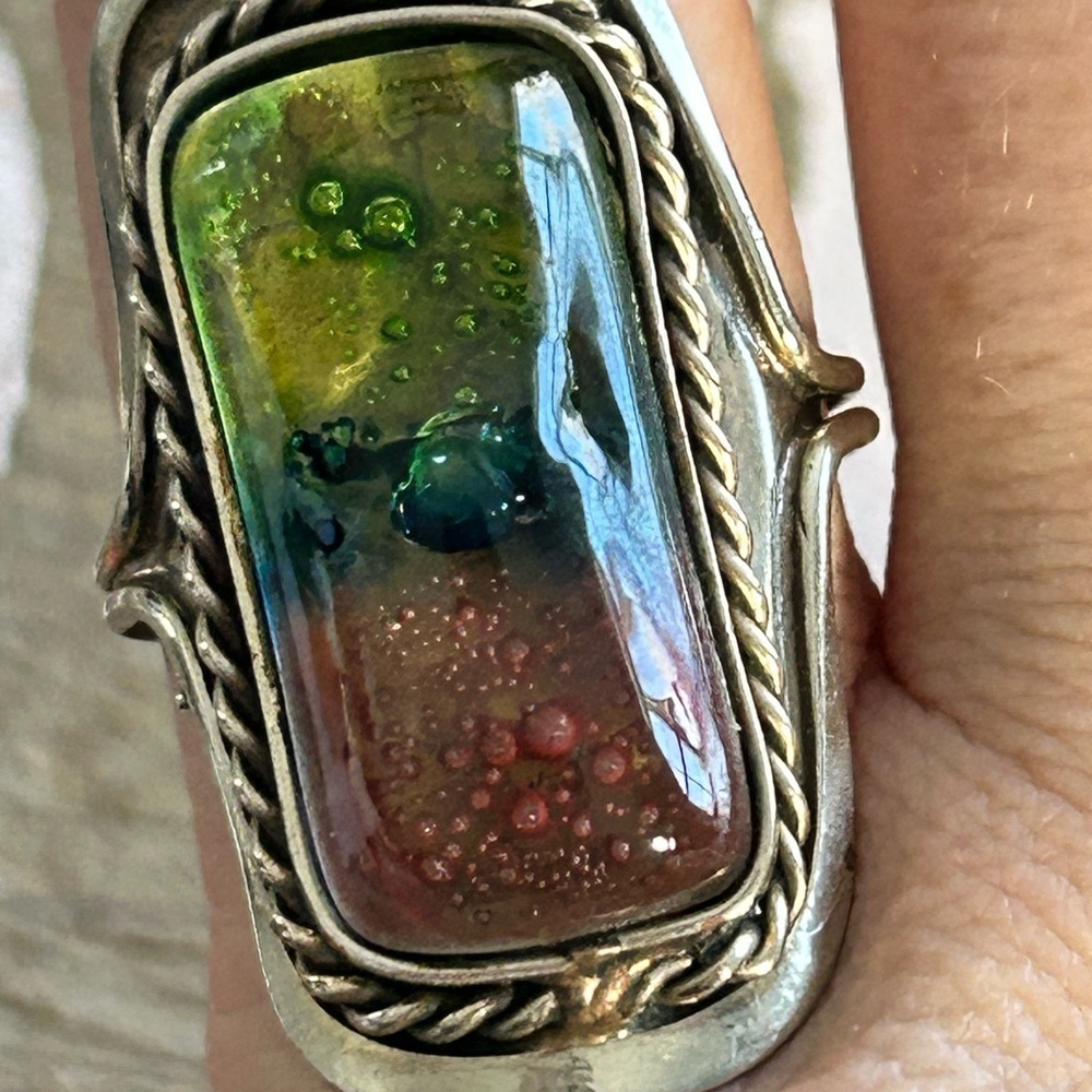 Artisan Green and Blue Statement Ring size 8 1/2